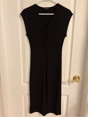 LiLybleu Black V-Neck Ruched Midi Dress
